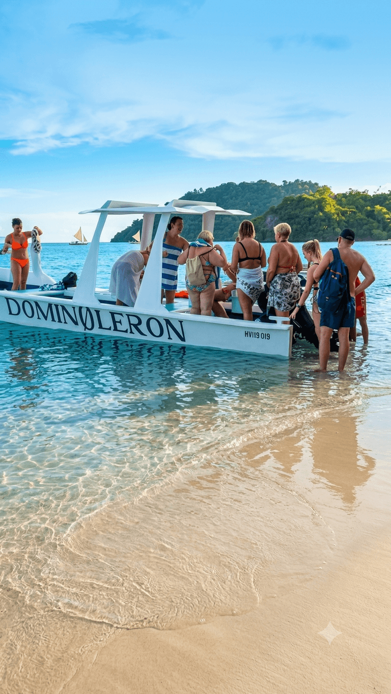 Vue depuis le bateau sur une plage de Nosy Be